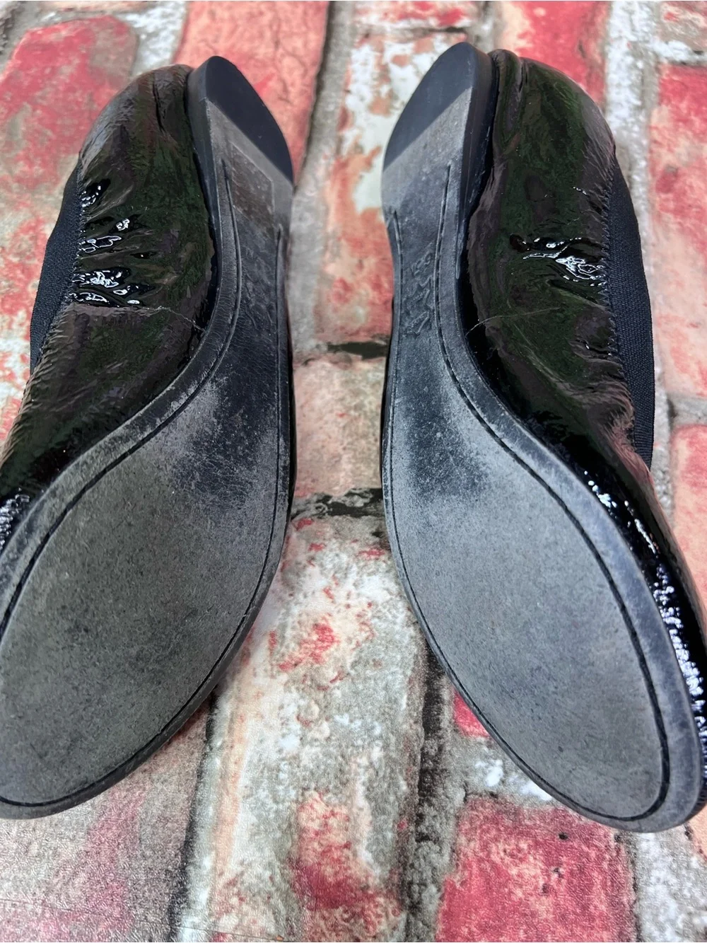 TORY BURCH Caroline Black Patent Leather Slip On Balletcore Logo Flats, 6.5M
